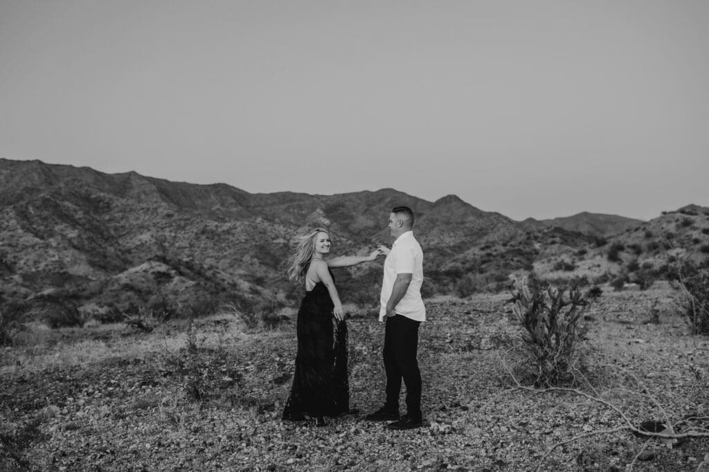 engagement photos with incredible long black dress mohave county arizona