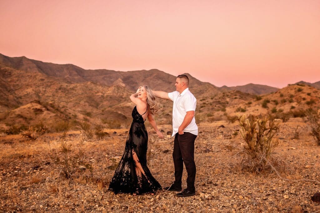 engagement photos with incredible long black dress mohave county arizona