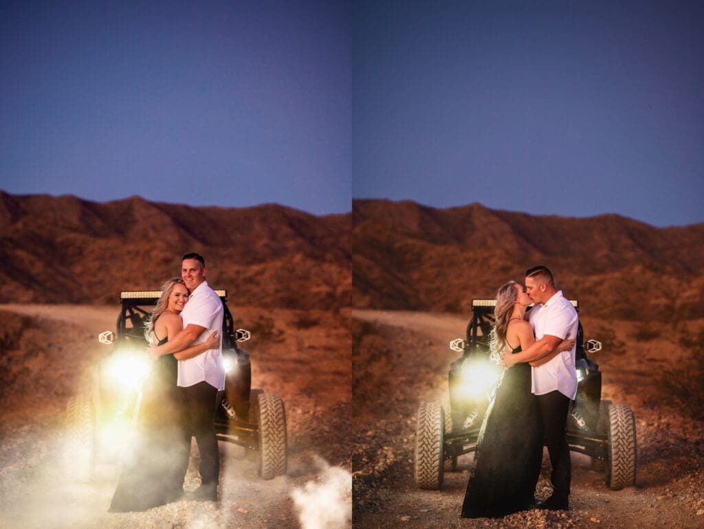 nighttime engagement photos offroading in the desert with polaris razr lake havasu city