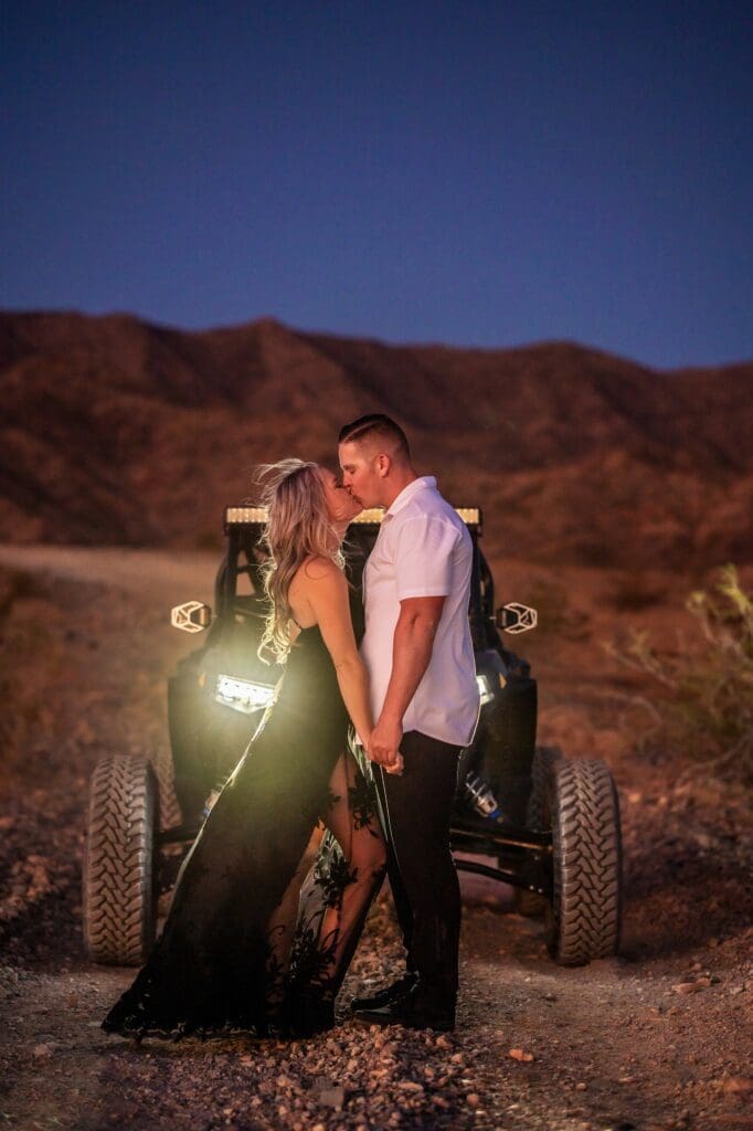 nighttime engagement photos offroading in the desert with polaris razr lake havasu city