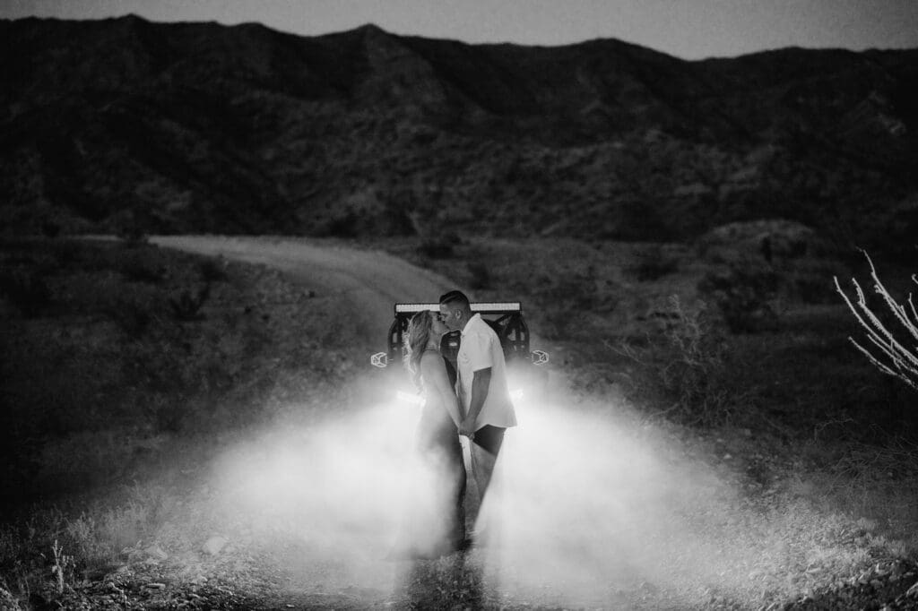 nighttime engagement photos offroading in the desert with polaris razr lake havasu city