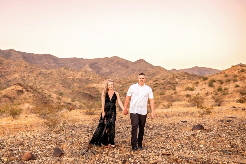 engagement photos with incredible long black dress mohave county arizona