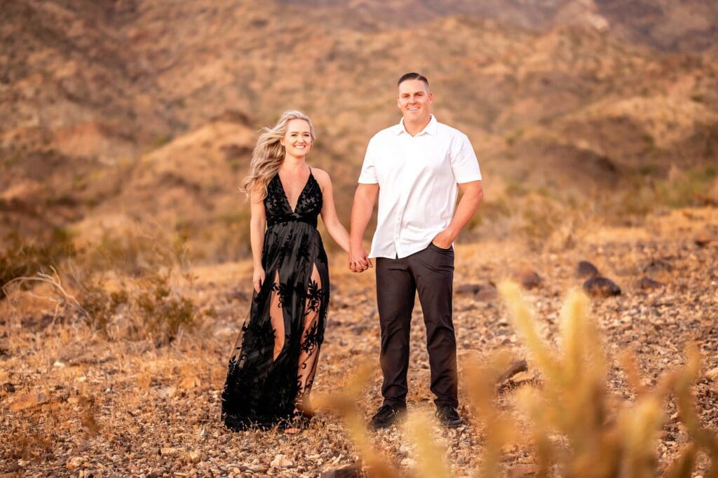 engagement photos with incredible long black dress mohave county arizona