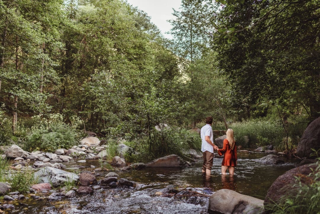 engagement photos in the river in sedona