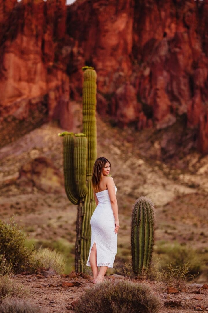 high school senior session with saguaro cactus